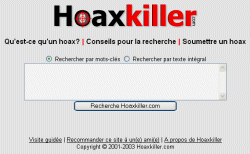 Page d'accueil de Hoaxkiller.fr