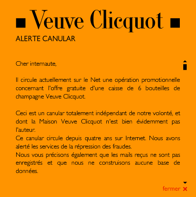 Alerte canular Veuve Clicquot